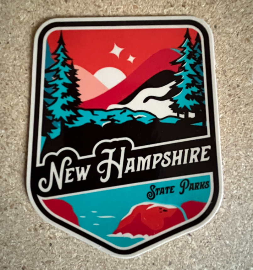 NH State Parks Sticker (D)-nh_red-blue_shield_sticker